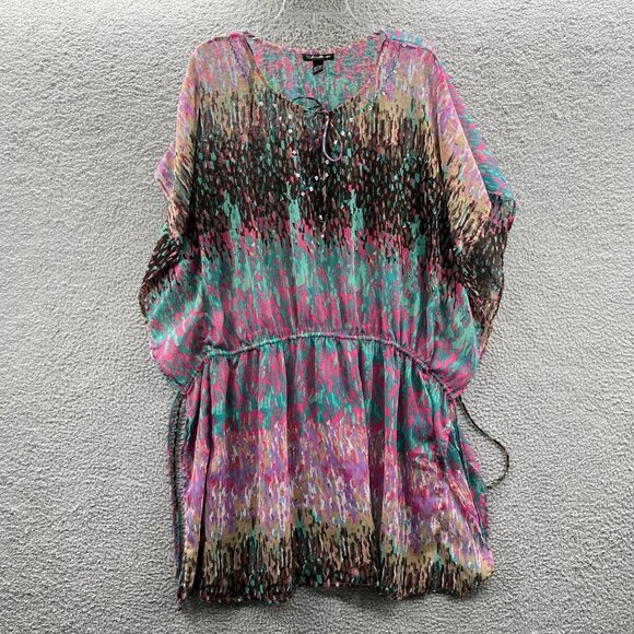 Club Z Collection Womens Top Extra Large Pink Blue Beach‎ Cover Up Sheer Shirt - Picture 1 of 8